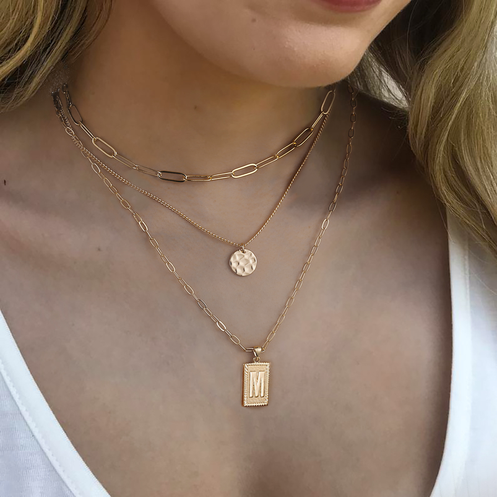 TINGN Gold Layered Necklaces for Women 14k Gold Filled Dainty Cute Square  Initial Pendant Necklace 